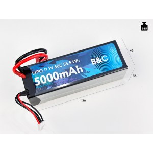 Аккумулятор LiPo B&C - 11.1v 5000mAh 50C (3S, Hardcase, разъём T-Plug) B&C-5000-3S-50-H-T