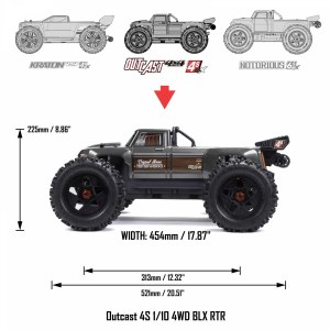 Радиоуправляемая модель ARRMA OUTCAST 4X4 4S V2 BLX STUNT TRUCK RTR, RED 1/10 ARA4410V2T4