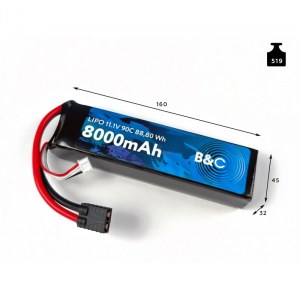 Аккумулятор LiPo B&C - 11.1v 8000мАч 90C (3S, Softcase, разъём TRX)