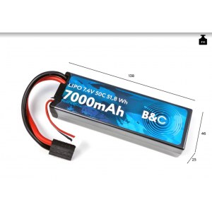 Аккумулятор Li-Po 7000 MAH 7.4v (2s), 50C, TRX, Hardcase B&C-7000-2S-50-H-TRX