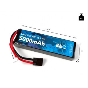 Аккумулятор Li-po B&C 5000 MAH 11.1V (3s) 90C, TRX, Soft case B&C-5000-3S-90-S-TRX