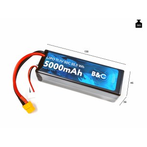 Аккумулятор Li-po B&C 5000 MAH 11.1V (3s) 50C, XT60, Hard case B&C-5000-3S-50-H-XT60