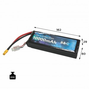 Аккумулятор LiPo B&C - 11.1v 10000мАч 90C (3S, Softcase, разъём XT-60) B&C-10000-3S-90-S-XT60