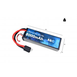 Аккумулятор Li-po B&C 8000 MAH 7.4v (2s), 50C, TRX, Hardcase B&C-8000-2S-50-H-TRX