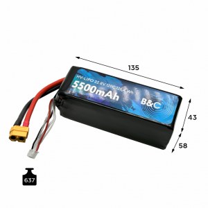 Аккумулятор Lipo B&C 5500 MAH 22.8v (6s HV), 120С, XT60, Softcase B&C-5500-6SHV-120-S-XT60