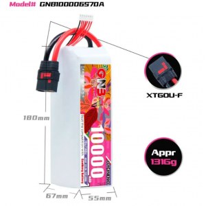 Аккумулятор Li-po Gaoneng GNB 10000mah 6S1P 22.2V 70C 67x55x180mm GNB100006S70A