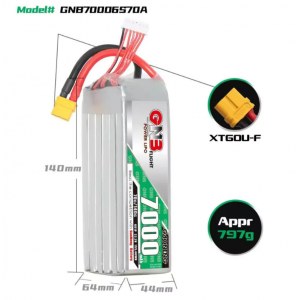 Аккумулятор Li-po Gaoneng GNB 7000mah 6S1P 22.2V 70C 64x44x140mm XT60 GNB70006S70A