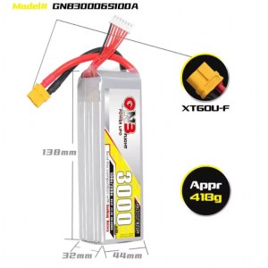 Аккумулятор Li-po Gaoneng GNB 3000mah 6S1P 22.2V 100C 32x44x138mm XT60 GNB30006S100A