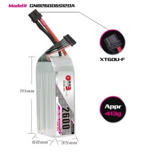 Аккумулятор Li-po Gaoneng GNB 2600mah 6S1P 22.2V 120C 60x35x111mm XT60 GNB26006S120A