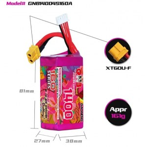 Аккумулятор Li-po Gaoneng GNB 1400mah 4S1P 14.8V 160C 27x38x81mm GNB14004S160A