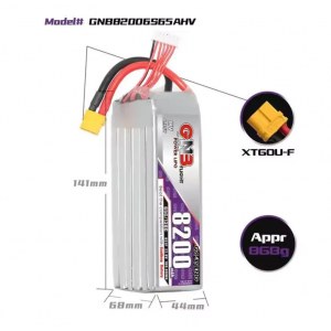 Аккумулятор Li-po GNB 8200mah 6S1P 22.8V HV 65C 68x44x141mm XT60 GNB82006S65AHV