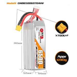 Аккумулятор Li-po Gaoneng GNB 6500mah 6S1P 22.8V HV 70C 52x44x141mm XT60 GNB65006S70AHV
