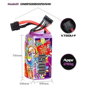 Аккумулятор Li-po Gaoneng GNB 1500mah 6S1P 22.8V HV 120C 38x38x79mm GNB15006S120AHV