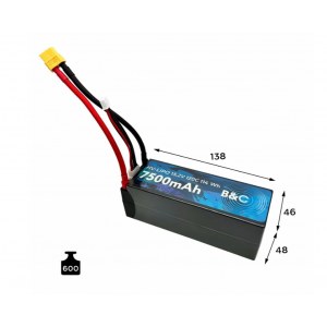 Аккумулятор LiPo B&C 7500 MAH 15.2v (4s HV), 120C, 5mm + XT60, Hardcase B&C-7500-4SHV-120-H-XT60