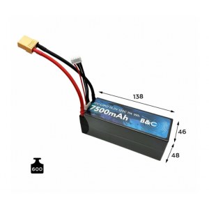 Аккумулятор LiPo B&C 7500 MAH 15.2v (4s HV), 120C, 5mm + XT90, Hardcase B&C-7500-4SHV-120-H-XT90