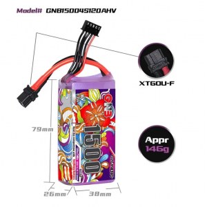 Аккумулятор Li-po Gaoneng GNB 1500mah 4S1P 15.2V HV 120C 26x38x79mm GNB15004S120AHV