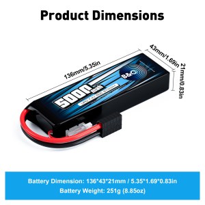 Аккумулятор Li-po B&C 5000 MAH 7.4v (2s), 50C, TRX, Soft case B&C-5000-2S-50-S-TRX