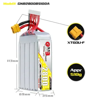 Аккумулятор LiPo GAONENG GNB 2800mAh 8S1P 29.6V 100C 113х35х69mm XT90S — фото 2