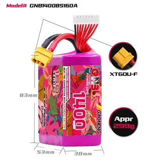Аккумулятор Li-po Gaoneng GNB 1400mah 8S1P 29.6V 160C 53*38*83mm XT60 — фото 3