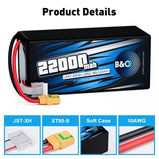 Аккумулятор Li-po B&C 22000 MAH 29.6V (8s) 25C, XT90S, Soft case (Для дронов) — фото 3