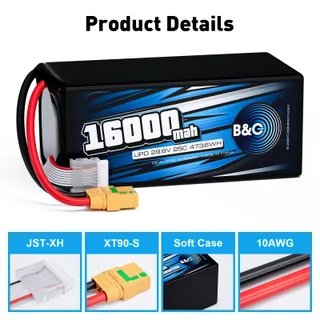 Аккумулятор Li-po B&C 16000 MAH 29.6V (8s) 25C, XT90S, Soft case (Для дронов) — фото 3