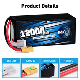 Аккумулятор Li-po B&C 12000 MAH 29.6V (8s) 90C, XT90S, Soft case (Для дронов) — фото 3