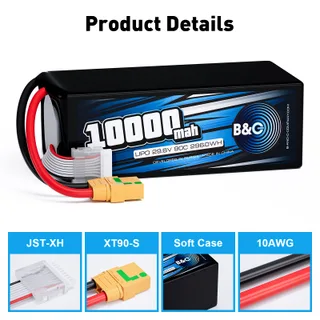 Аккумулятор Li-po B&C 10000 MAH 29.6V (8s) 90C, XT90S, Soft case (Для дронов) — фото 3