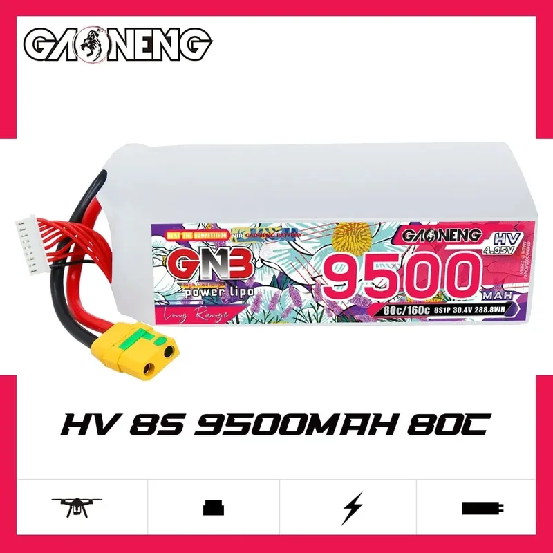 Аккумулятор LiPo GAONENG GNB 9500mAh HV 8S 30.4V 80C XT90S
