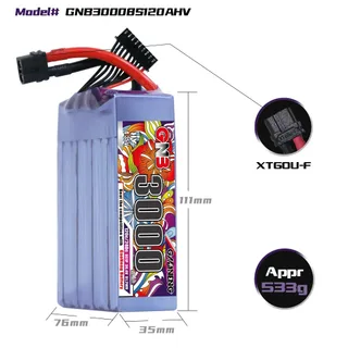 Аккумулятор LiPo GAONENG GNB 3000mAh 8S1P 30.4V 120C 111х35х76mm XT90S — фото 2