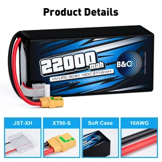 Аккумулятор Li-Po B&C 22000 MAH 30.8V (8s HV) 120C, XT90S, Soft case — фото 3