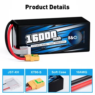 Аккумулятор Li-Po B&C 16000 MAH 30.8V (8s HV) 100C, XT90S, Soft case — фото 3