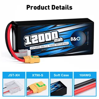 Аккумулятор Lipo B&C 12000 MAH 23.1V (6sHV) 120C, XT90S, Soft case — фото 3