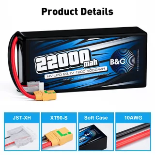 Аккумулятор Li-Po B&C 22000 MAH 23.1V (6sHV) 120C, XT90S, Soft case — фото 3