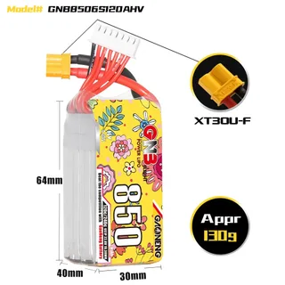 Аккумулятор LiPo GAONENG GNB LiHV 850mAh 6S 22.8V 120C XT30 — фото 4