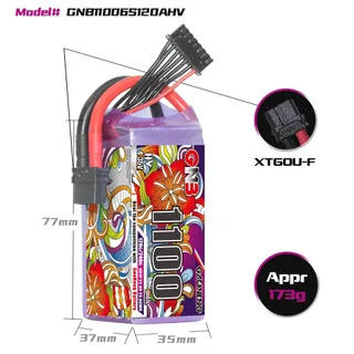 Аккумулятор LiPo GAONENG GNB LiHV 1100mAh 6S 22.8V 120C XT60 — фото 2