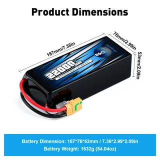 Аккумулятор Semi-Solid (Li-po) B&C 22000 MAH 22.2V (6s) 10C, XT90S, Soft case — фото 2