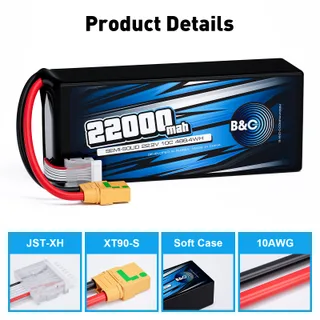 Аккумулятор Semi-Solid (Li-po) B&C 22000 MAH 22.2V (6s) 10C, XT90S, Soft case — фото 3