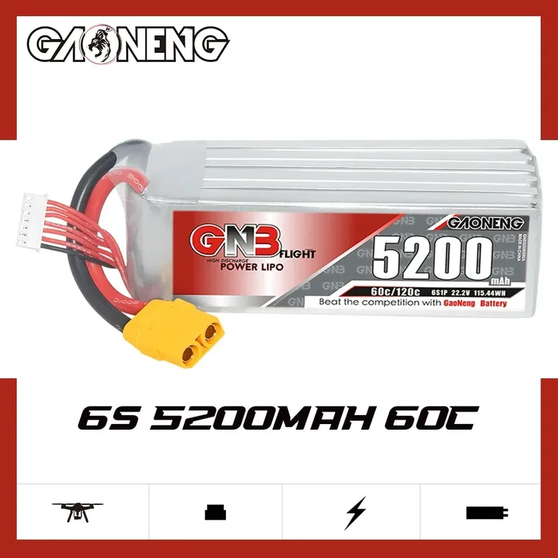 Аккумулятор LiPo GAONENG GNB 5200mAh 6S1P 22.2V 60C 139х44х56mm XT90S