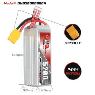 Аккумулятор LiPo GAONENG GNB 5200mAh 6S1P 22.2V 60C 139х44х56mm XT90S — фото 2