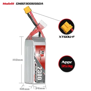 Аккумулятор LiPo GAONENG GNB 2300mAh 6S1P 22.2V 60C 110х34х48mm XT90S — фото 2