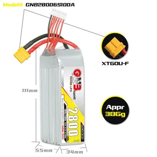 Аккумулятор Li-po Gaoneng GNB 2800mah 6S1P 22.2V 100C 55*34*111mm XT60 — фото 3