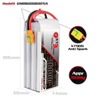 Аккумулятор Li-po Gaoneng GNB 16000mah 6S1P 22.2V 25C 66x74x186mm — фото 4