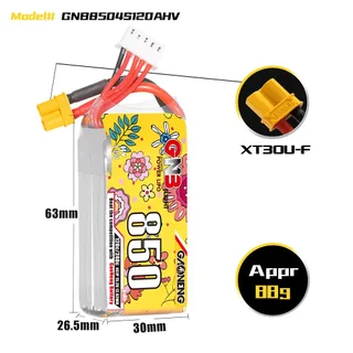 Аккумулятор LiPo GAONENG GNB LiHV 850mAh 4S 15.2V 120C XT30 — фото 2