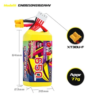 Аккумулятор Li-po Gaoneng GNB 650mah 4S1P 15.2V HV 160C 23*30*64mm XT30 — фото 3