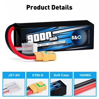 Аккумулятор Li-po B&C 9000 MAH 15.2v (4s HV), 120C, XT90S, Softcase — фото 3
