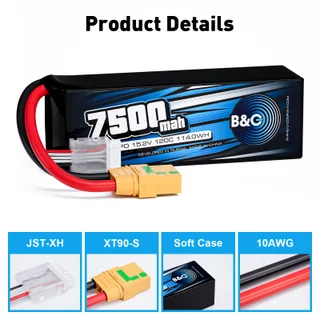 Аккумулятор Li-po B&C 7500 MAH 15.2v (4s HV), 120C, XT90S, Softcase — фото 3