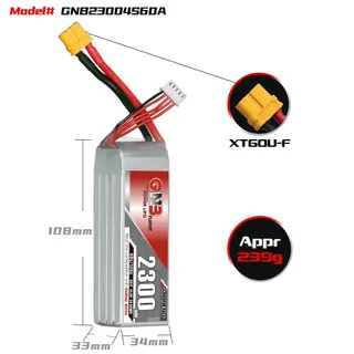 Аккумулятор LiPo GAONENG GNB 2300mAh 4S1P 14.8V 60C 108х34х33mm XT60 — фото 2