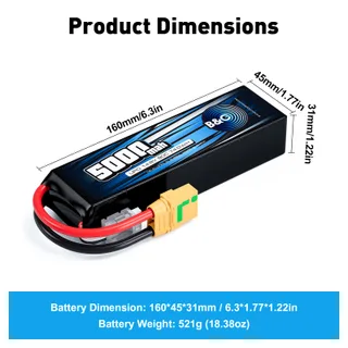 Аккумулятор Li-po B&C 5000 MAH 14.8V (4s) 90C, XT90S, Soft case — фото 2
