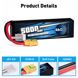 Аккумулятор Li-po B&C 5000 MAH 14.8V (4s) 90C, XT90S, Soft case — фото 3