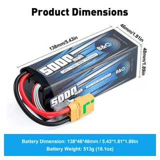 Аккумулятор Li-po B&C 5000 MAH 14.8v (4s) 50C, XT90S, Hard case — фото 2